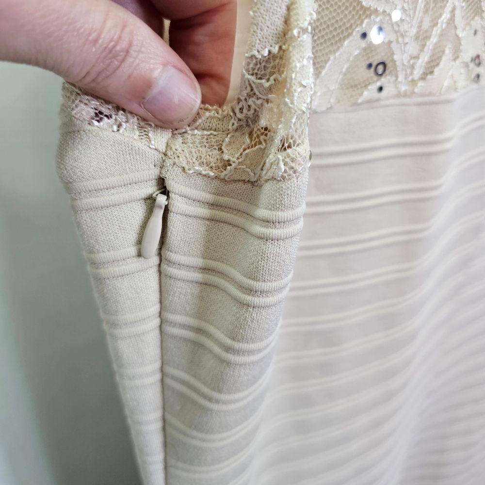 Candalite Cream Ribbed and Lace Sleeveless Cocktail Dress Size Large - Picture 7 of 10